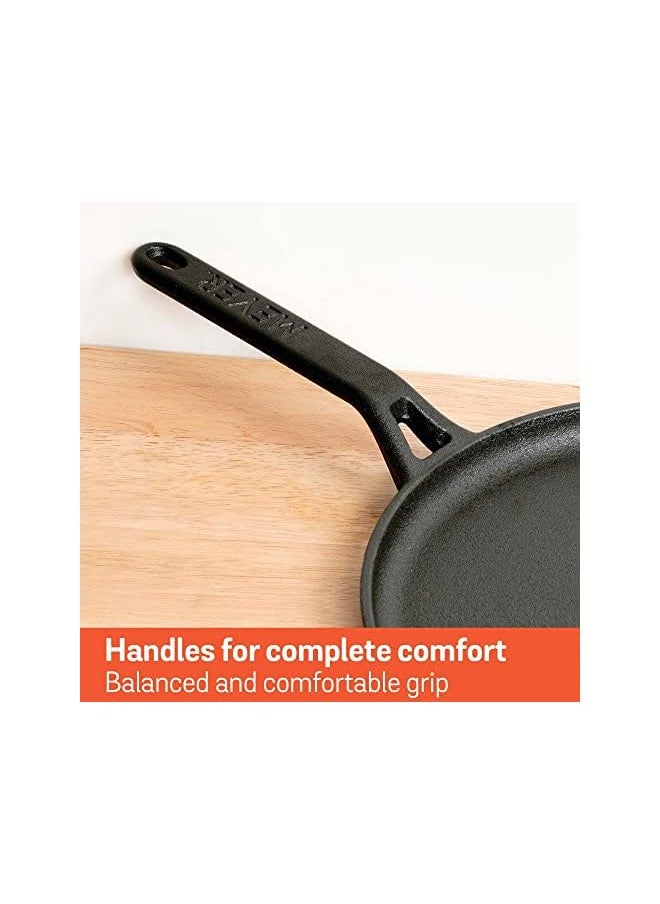 MEYER - Pre-Seasoned Cast Iron Flat Dosa/Roti/Chapati Tawa Pan with Stick Handle, Dosa Kallu, Small Size | Cookware Gas and Induction Compatible 24cm, Black - Image 1