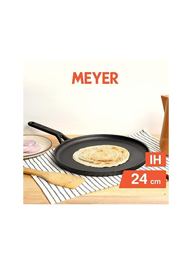 MEYER - Pre-Seasoned Cast Iron Flat Dosa/Roti/Chapati Tawa Pan with Stick Handle, Dosa Kallu, Small Size | Cookware Gas and Induction Compatible 24cm, Black - Image 1