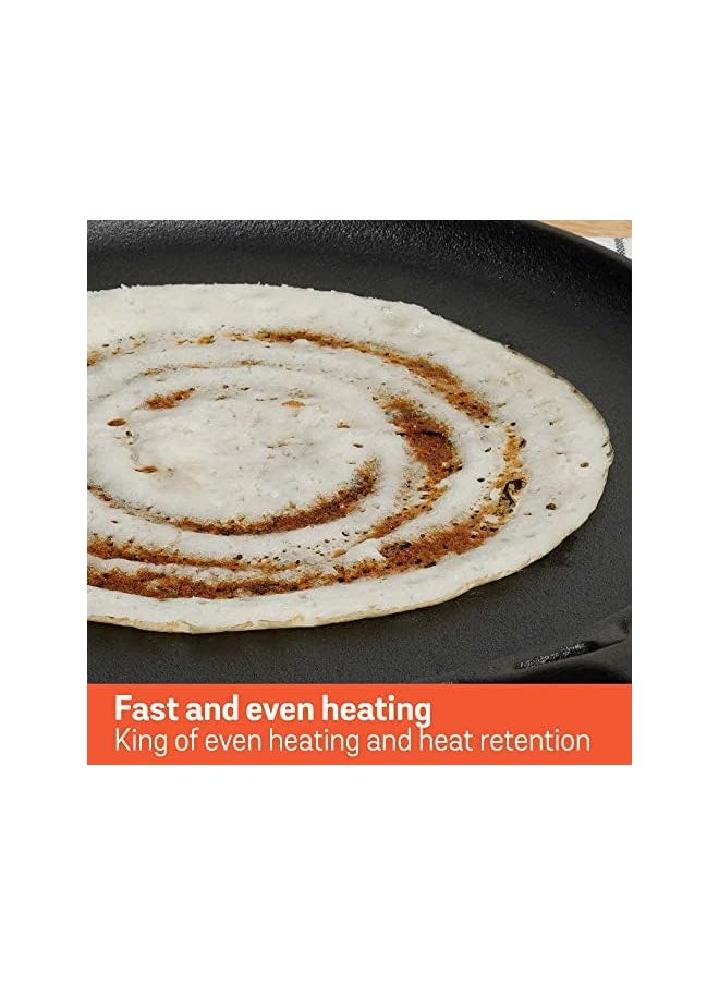 MEYER - Pre-Seasoned Cast Iron Flat Dosa/Roti/Chapati Tawa Pan with Stick Handle, Dosa Kallu, Small Size | Cookware Gas and Induction Compatible 24cm, Black - Image 1