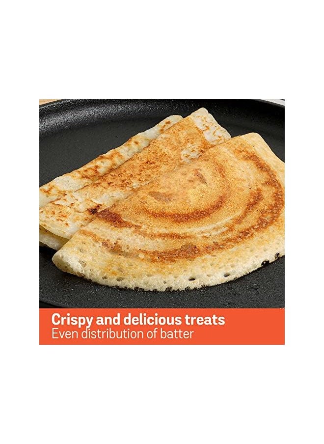 MEYER - Pre-Seasoned Cast Iron Flat Dosa/Roti/Chapati Tawa Pan with Stick Handle, Dosa Kallu, Small Size | Cookware Gas and Induction Compatible 24cm, Black - Image 1