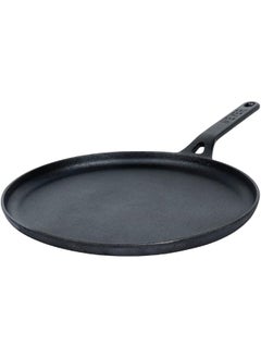 Pre-Seasoned Cast Iron Flat Dosa/Roti/Chapati Tawa Pan with Stick Handle, Dosa Kallu, Small Size | Cookware Gas and Induction Compatible 24cm, Black