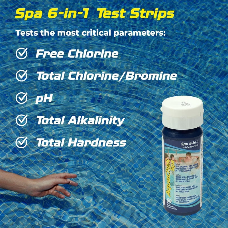 AquaChek SPA 6-in-1 Test Strips - Spa Test Strips for Total Bromine, Total Chlorine, Free Chlorine, pH, Total Alkalinity, and Total Hardness - Professional Water Quality Testing Kit (50 Strips) - Image 1