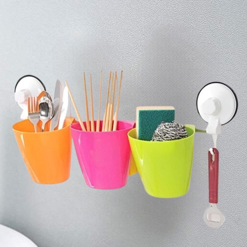 STORIA 3 Cups Plastic Toothbrush Holder with Wall MountableToothbrush Stands for Bathroom Cosmetic Stand Holder with 3 Slots for Keeping Toothpaste, Comb, Cream, Lotion - Image 1