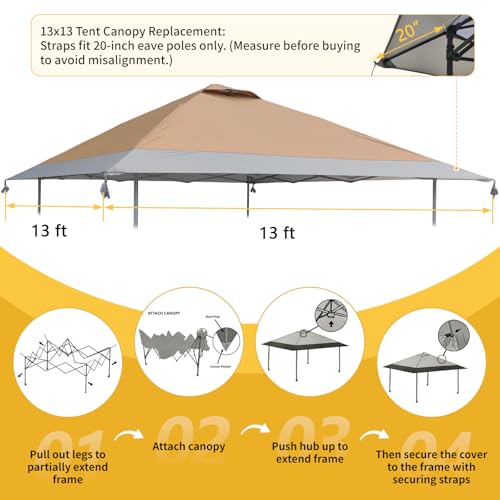 D&ONEHOS 13x13 Canopy Replacement Top with Air Vent Fit for Coleman Oasis 1606532 2156426 2156428 300D Oxford Waterproof Silver Coated Pop Up Canopy Tent Cover for Outdoor Replacement Top Only - Image 3