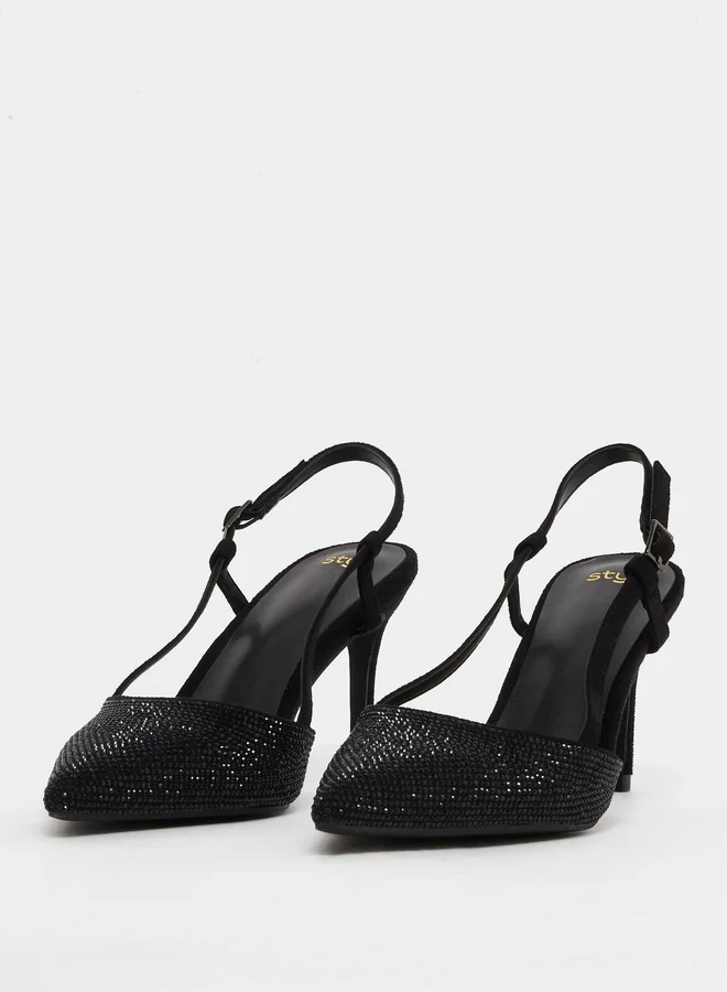Styli Embellished Stiletto Heel Slingback shoes