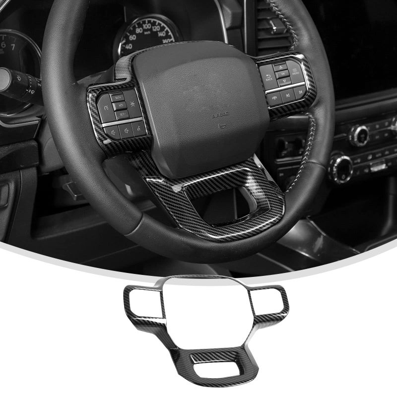 تقليم عجلة القيادة من لنسكيب متوافق مع فورد F150 2021 2022 2023 2024 غطاء عجلة القيادة لملحقات داخلية فورد F150 ألياف كربونية سوداء