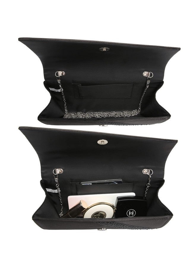 DASEIN حقائب كلتش مسائية للنساء مزينة بالأحجار اللامعة - حقائب رسمية لحفلات الزفاف وحفلات الكوكتيل والتخرج (أسود) - Image 4