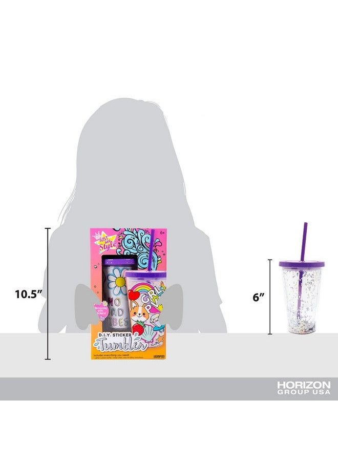 Just My Style - Diy Sticker Tumbler Style & Embellish Your Own Bpa Free Vsco Glitter Water Tumbler Reusable Stickers Included Great Back To School Gift Birthday Gift For Girls Ages 6 7 8 9 10 - Image 1