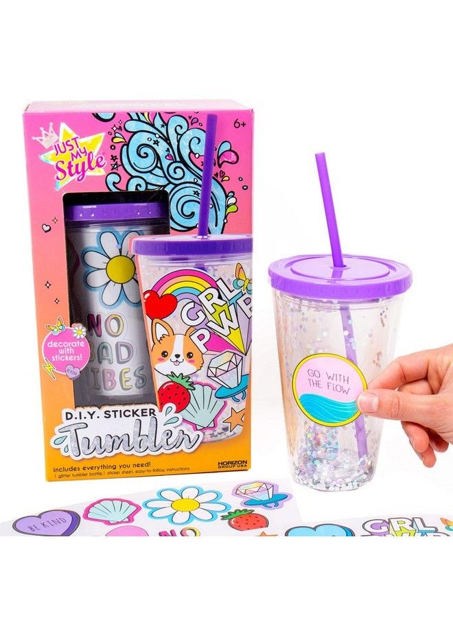 Just My Style - Diy Sticker Tumbler Style & Embellish Your Own Bpa Free Vsco Glitter Water Tumbler Reusable Stickers Included Great Back To School Gift Birthday Gift For Girls Ages 6 7 8 9 10 - Image 1