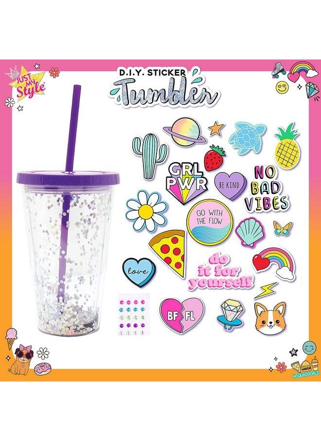 Just My Style - Diy Sticker Tumbler Style & Embellish Your Own Bpa Free Vsco Glitter Water Tumbler Reusable Stickers Included Great Back To School Gift Birthday Gift For Girls Ages 6 7 8 9 10 - Image 1
