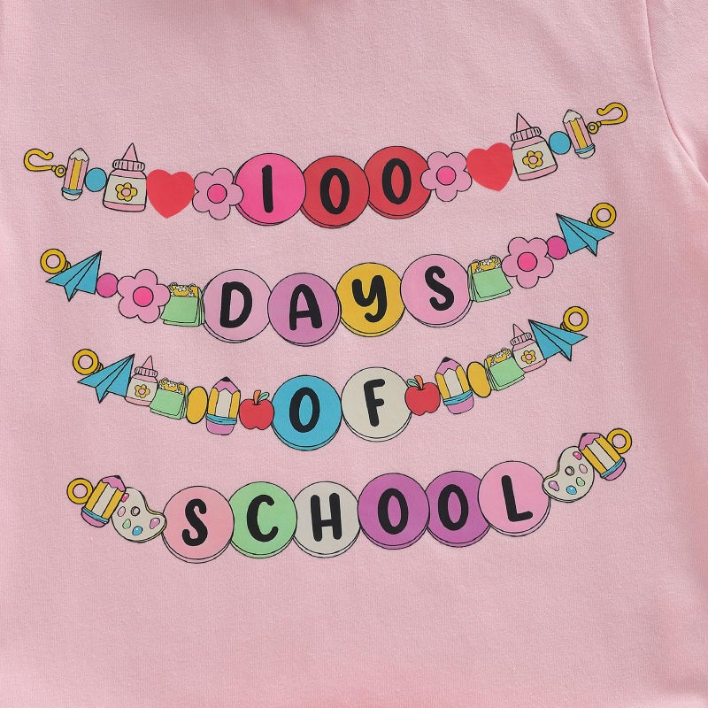 Douhoow Girls 100 Days of School Shirt Short Sleeve Toddler Girl Tops 100th Day of School Shirt Kids (Pink, 3-4 Years) - Image 4