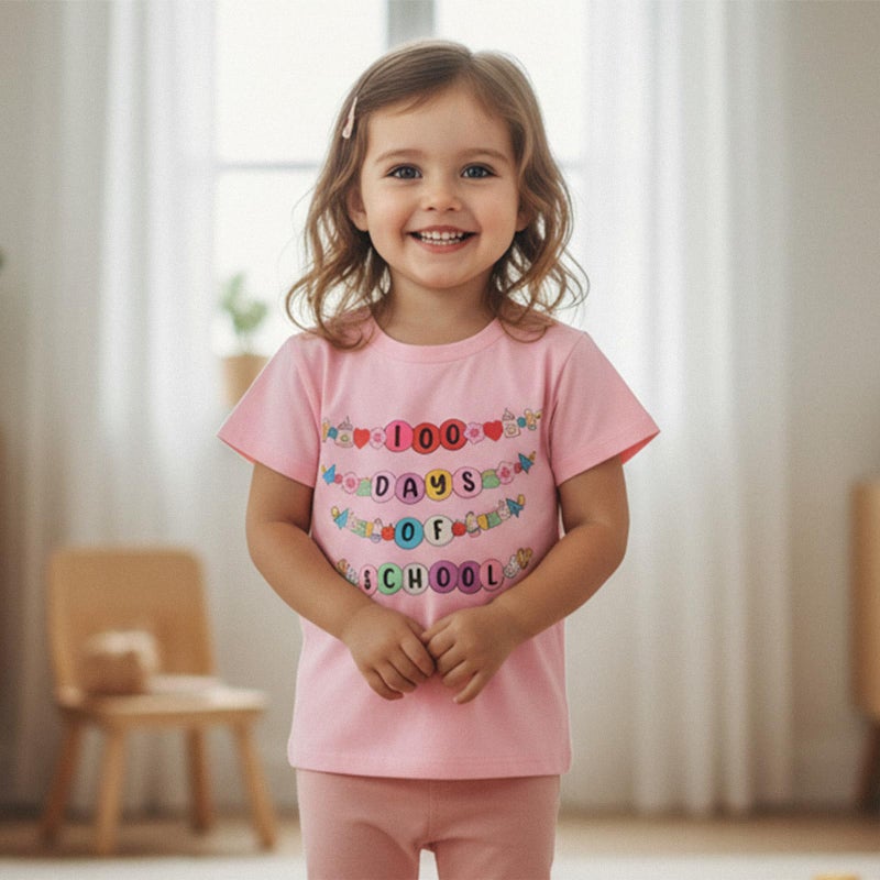 Douhoow Girls 100 Days of School Shirt Short Sleeve Toddler Girl Tops 100th Day of School Shirt Kids (Pink, 3-4 Years) - Image 2