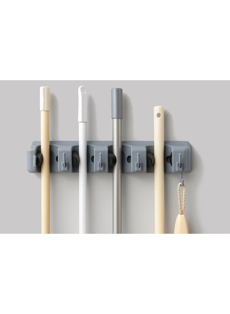 STORE 7 Wall-Mounted Broom and Mop Holder for Organizing Cleaning Tools – Storage Rack with 4 Slots and 6 Hooks – Ideal for Holding Mops, Brooms, and Cleaning Accessories in the Home, Kitchen, or Bathroom - Image 3