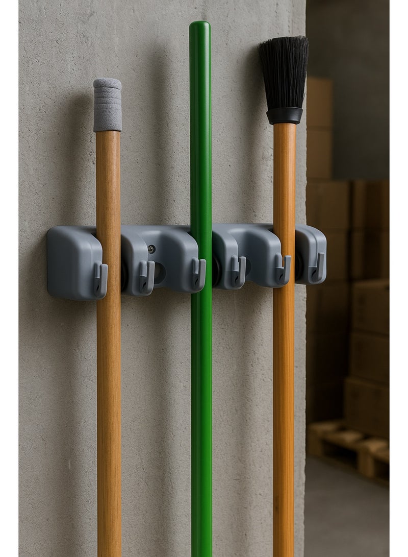 STORE 7 Wall-Mounted Broom and Mop Holder for Organizing Cleaning Tools – Storage Rack with 4 Slots and 6 Hooks – Ideal for Holding Mops, Brooms, and Cleaning Accessories in the Home, Kitchen, or Bathroom - Image 2