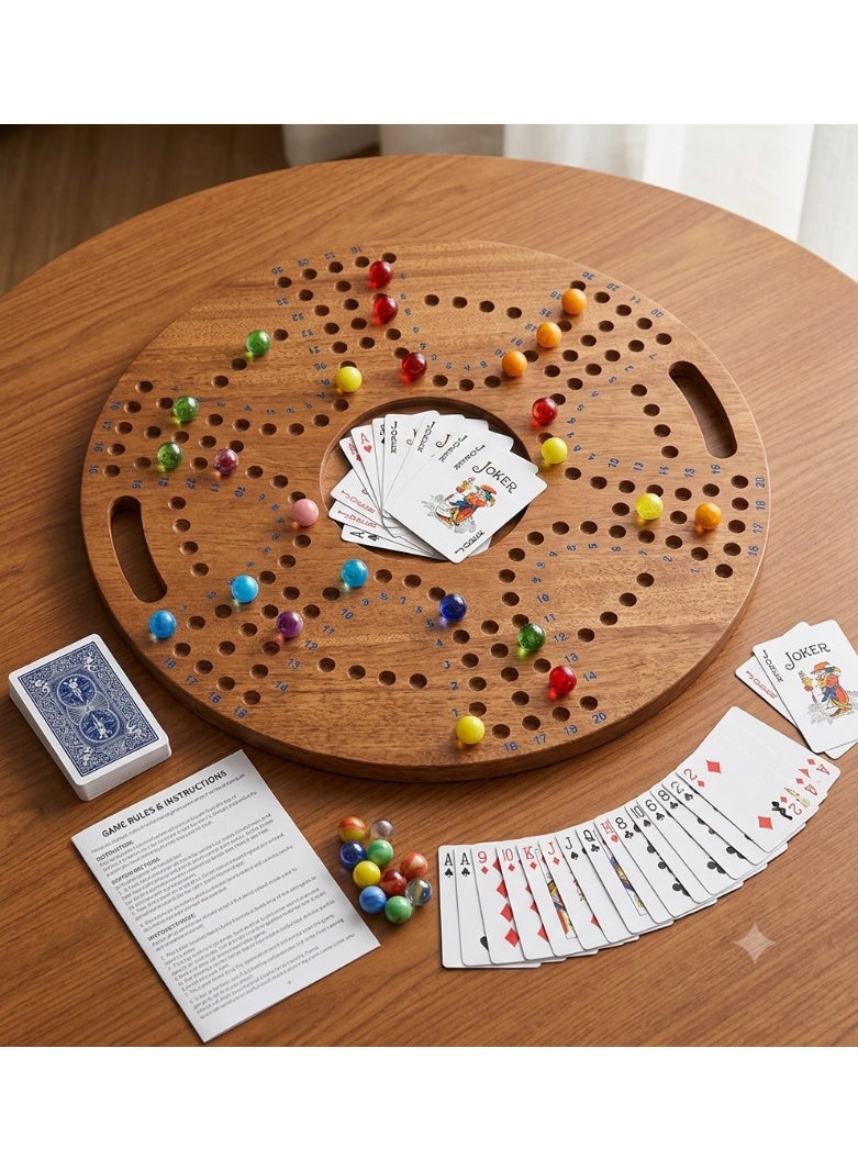A 30-cm round wooden game board with glass marbles and playing cards—an interactive, entertaining board game for family and friends - Image 4