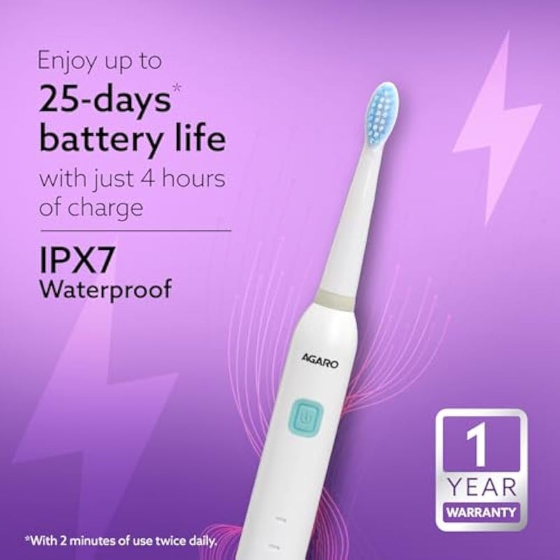 AGARO COSMIC Lite Sonic Electric Toothbrush for Adults with 6 Modes, 3 Brush Heads, 1 Interdental Head and Rechargeable with 3.5 Hours Charge Lasting up to 25 Days, Power Toothbrush - Image 4