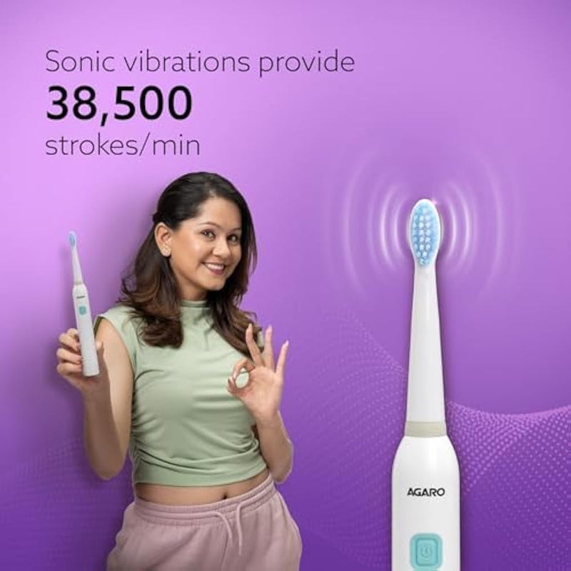 AGARO COSMIC Lite Sonic Electric Toothbrush for Adults with 6 Modes, 3 Brush Heads, 1 Interdental Head and Rechargeable with 3.5 Hours Charge Lasting up to 25 Days, Power Toothbrush - Image 2