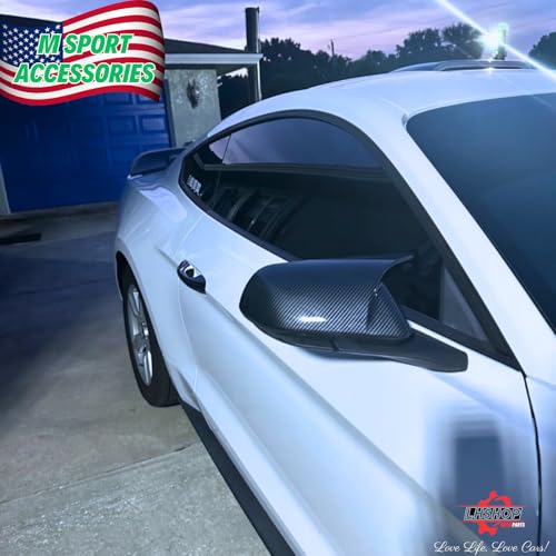 Qlhshop Side Mirror Cover Caps Carbon Fiber Gloss Trim for 2015-2024 Ford Mustang GT/Ecoboost/Shelby Car Aesthetic Decorations Exterior Mods Tuning Parts - Without Mirror Turn Signal Cutout - Image 4