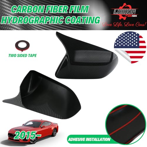 Qlhshop Side Mirror Cover Caps Carbon Fiber Gloss Trim for 2015-2024 Ford Mustang GT/Ecoboost/Shelby Car Aesthetic Decorations Exterior Mods Tuning Parts - Without Mirror Turn Signal Cutout - Image 2