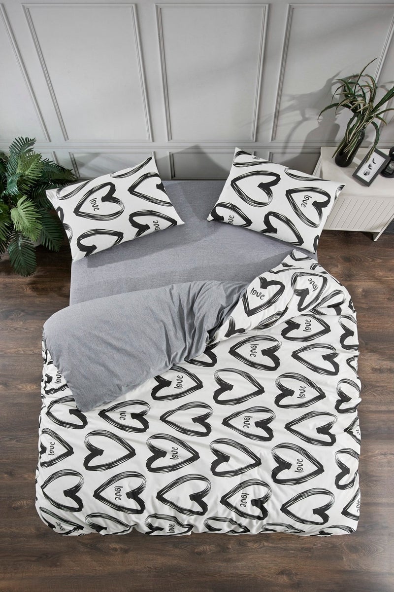 Valezium Black Love Single Patterned Duvet Cover Set with Elastic Sheets and 1 Pillowcase  - Image 1