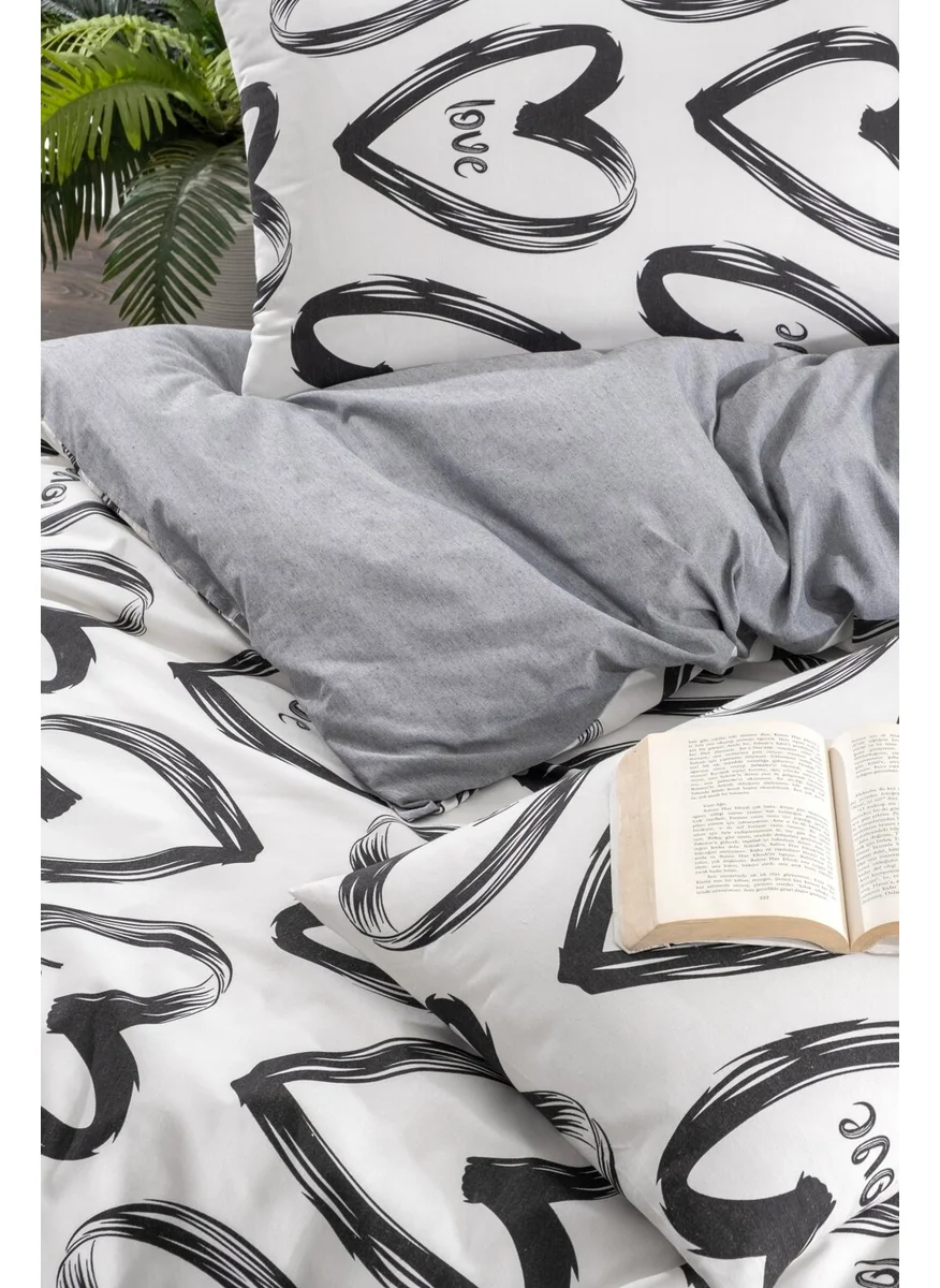 Valezium Black Love Single Patterned Duvet Cover Set with Elastic Sheets and 1 Pillowcase