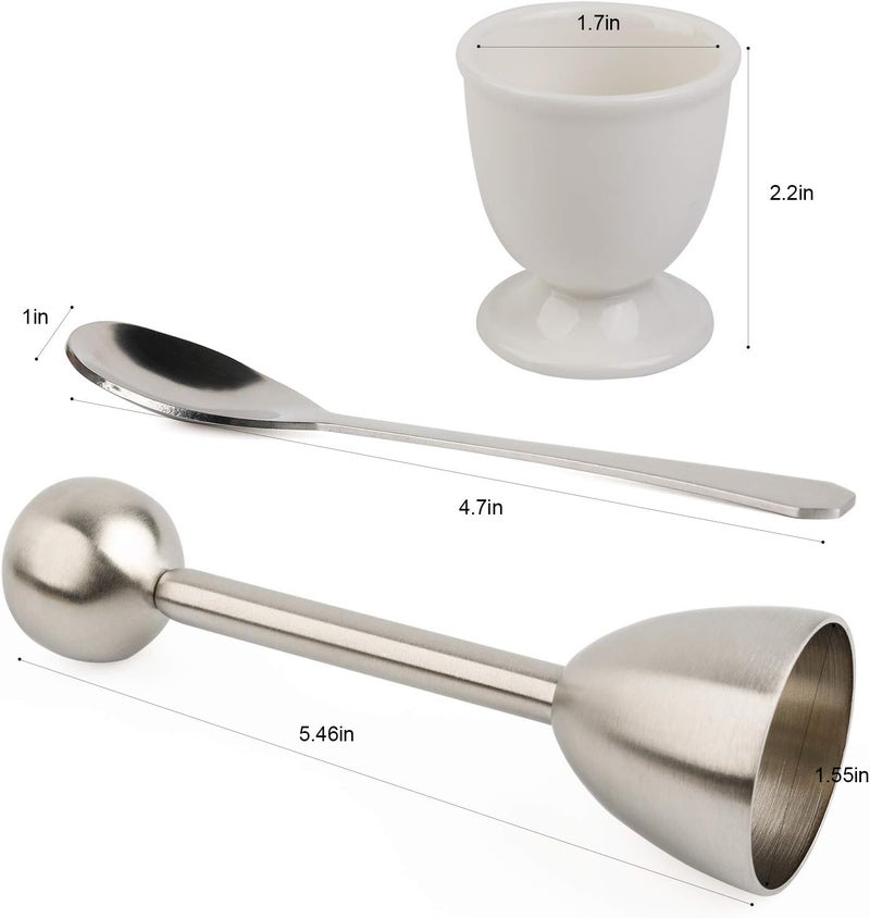 forkmannie Egg Cracker Topper Set for Soft Hard Boiled Eggs Shell Removal Includes 1 Egg Cutter 4 Ceramic Egg Cups and 4 Spoons - Image 2