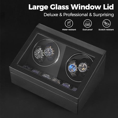 BEWISHOME Watch Winders for Automatic Watches, 4 Watch Winder and 6 Storage Case with Quiet Japanese Motor, Automatic Watch Winder Box Watch Rotator with Type-C Adapter, Carbon Fiber SYQ31C - Image 5