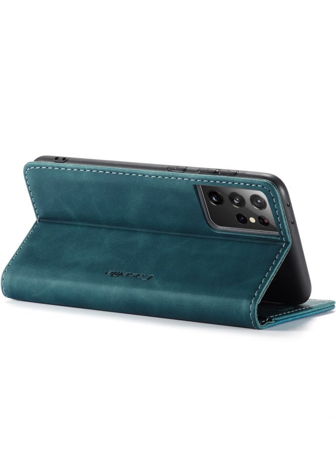 CaseMe Samsung Galaxy S21 Ultra Case Wallet, for Samsung Galaxy S21 Ultra Wallet Case Book Folding Flip Folio Case with Magnetic Kickstand Card Slots Protective Cover - Green - Image 4