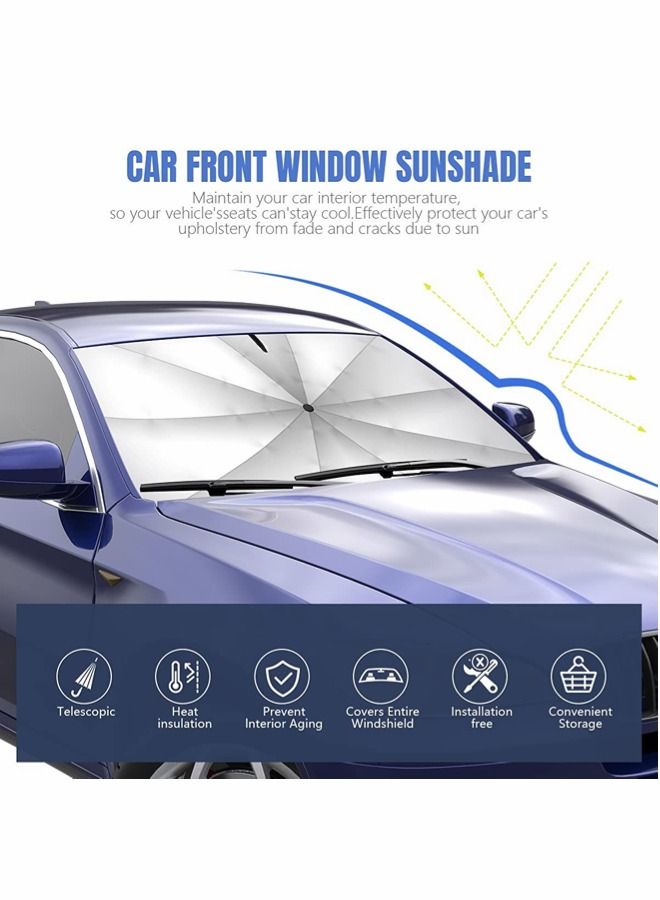 ShebSheb Car Windshield Sun Shade Umbrella,Foldable Car Umbrella Sunshade Cover UV Block Car Front Window (Heat Insulation Protection) for Auto Windshield Covers Most Cars - Image 2