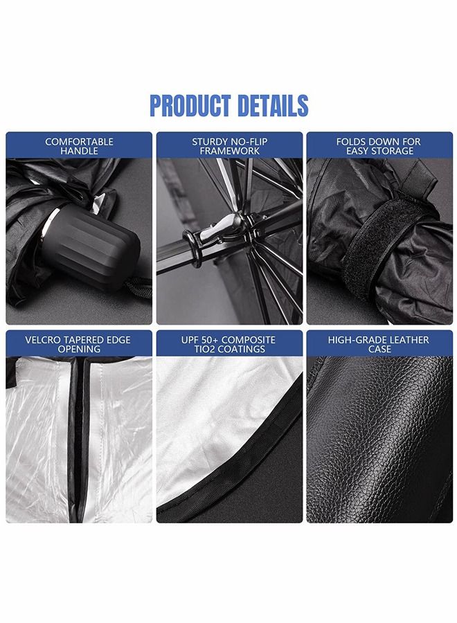 ShebSheb Car Windshield Sun Shade Umbrella,Foldable Car Umbrella Sunshade Cover UV Block Car Front Window (Heat Insulation Protection) for Auto Windshield Covers Most Cars - Image 3