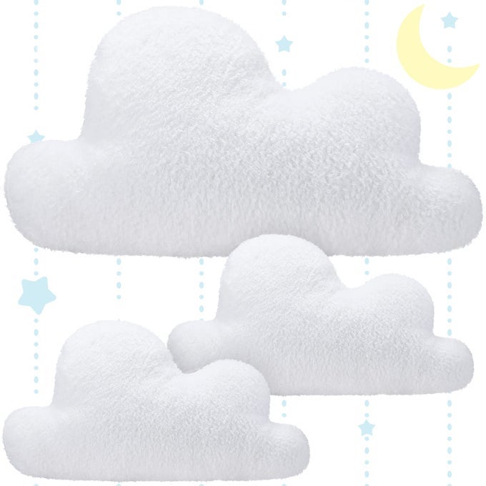 3 PCS CLOUDS SHAPED THROW DECORATIVE PILLOWS CUTE SOFT CLOUD WHITE WAIST REST CUSHION LOVELY FLOOR CUSHION READING PILLOWS 2 SIZE GIRLS KIDS CLOUD236 INCH 15 INCH