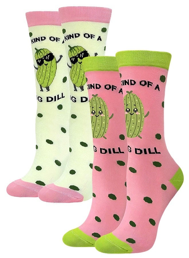 2 Pairs Funny Pickle Socks, Silly Dill Crew Socks Novelty Gag Gifts Stocking Stuffers for Adults Teen Girls Boys Men Women Kids - Image 1