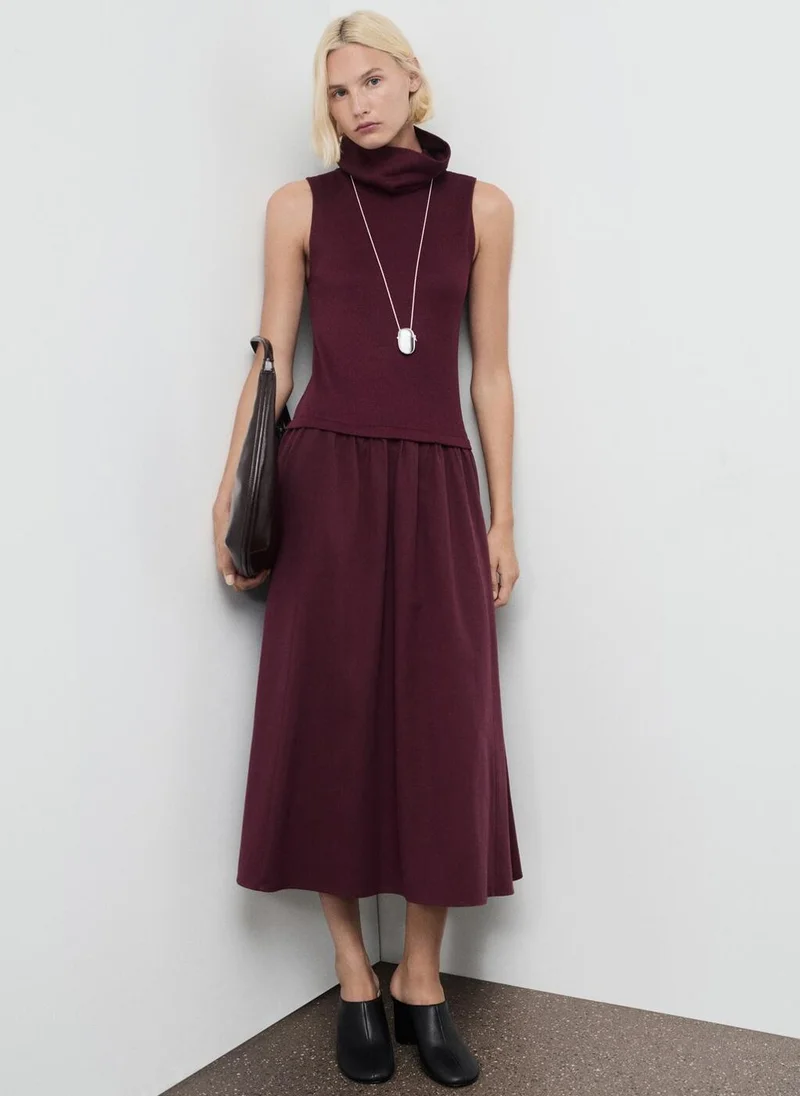 MANGO Dress with combined funnel neck