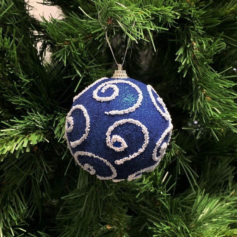 allgala allgala 12 Pack 3 Inch Christmas Tree Ornament Balls-Glitter Decorated Foam Large Xmas Ball-Navy Blue  - Image 2