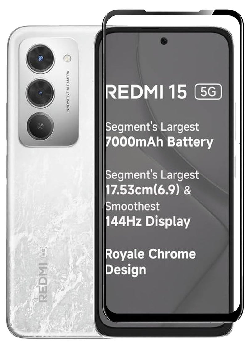 EitanshaKart Military-Grade Tempered Glass Screen Protector Compatible for Redmi 15 5G with Edge to Edge Coverage and Easy Self Installation kit (Redmi 15 5G) - Image 1