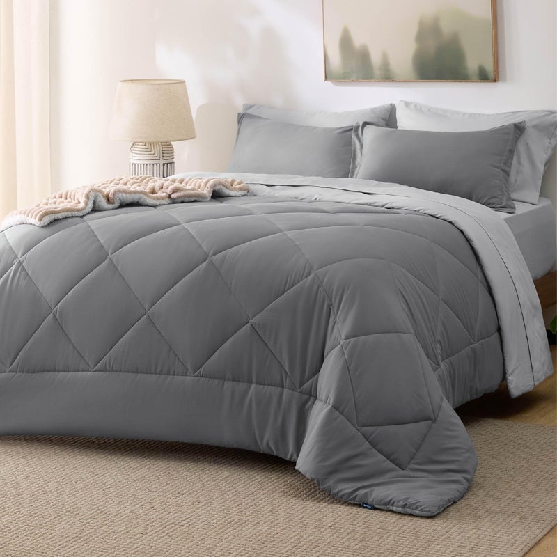 Bedsure Bedsure Twin Comforter Set  5 Pieces Reversible Grey Bedding Twin Size Bed Set for All Seasons Bed in a Bag with Down Alternative Comforter Sheets Pillowcase  Sham 