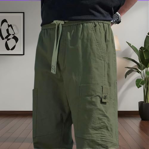 SMOWKLY Men’s Cotton Cargo Pants|Casual Trousers for Men|Comfortable Lower for Men|Pants for Man with 6 Pockets & Drawstring Elastic Waistband|Outdoor Trousers (1685_OGRN_38) Olive Green - Image 4