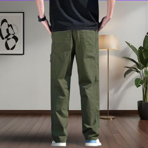 SMOWKLY Men’s Cotton Cargo Pants|Casual Trousers for Men|Comfortable Lower for Men|Pants for Man with 6 Pockets & Drawstring Elastic Waistband|Outdoor Trousers (1685_OGRN_38) Olive Green - Image 2