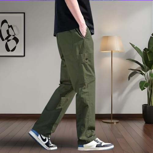 SMOWKLY Men’s Cotton Cargo Pants|Casual Trousers for Men|Comfortable Lower for Men|Pants for Man with 6 Pockets & Drawstring Elastic Waistband|Outdoor Trousers (1685_OGRN_38) Olive Green - Image 3