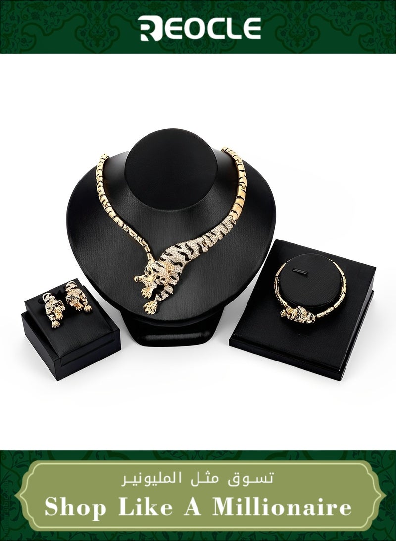 ريوكل طقم مجوهرات نسائي مكون من 4 قطع عقد وأقراط وسوار وخاتم من الكريستال الأنيق لحفلات الزفاف والزفاف، طقم مجوهرات تنكرية للسيدات لتتناسب مع الفستان - Image 1