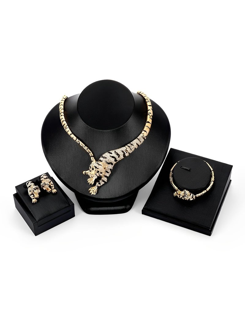 ريوكل طقم مجوهرات نسائي مكون من 4 قطع عقد وأقراط وسوار وخاتم من الكريستال الأنيق لحفلات الزفاف والزفاف، طقم مجوهرات تنكرية للسيدات لتتناسب مع الفستان - Image 2