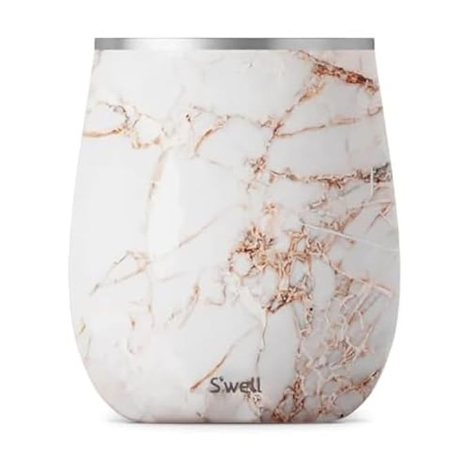S'well Stainless Steel Wine Tumbler, 9oz, Calacatta Gold, Triple Layered Vacuum Insulated Container Keeps Drinks Colder for Longer, BPA Free Barware