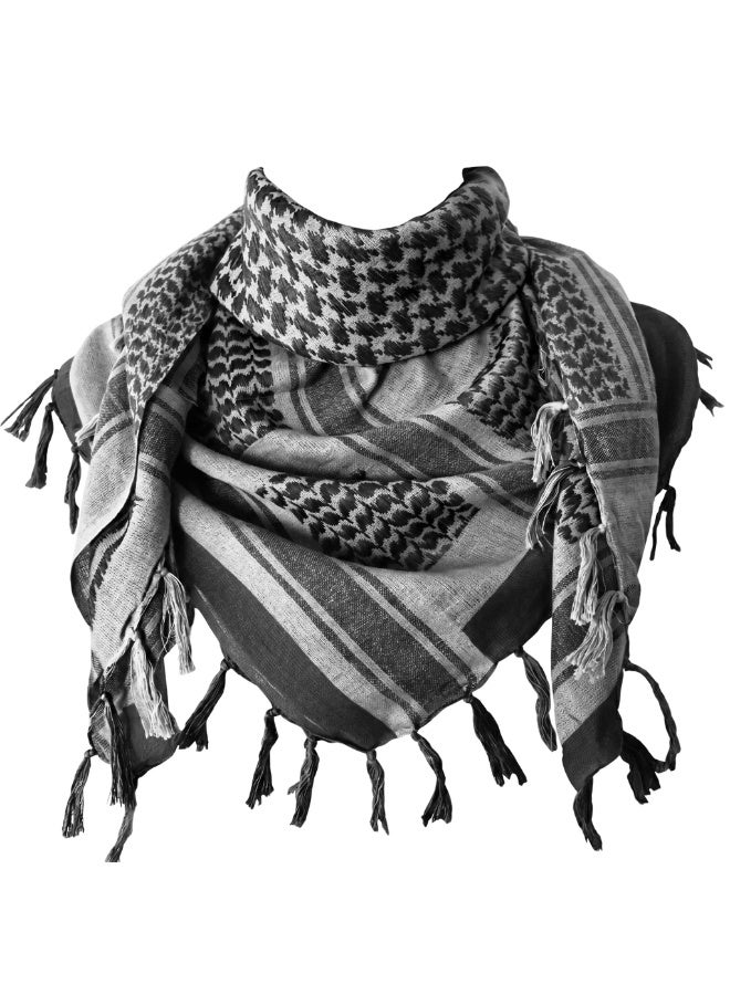 شماغ تكتيكي صحراوي 43 × 43 بوصة من القطن 100% وشاح للرأس والرقبة مع شرابات للرجال والنساء أسود وأبيض - Image 5