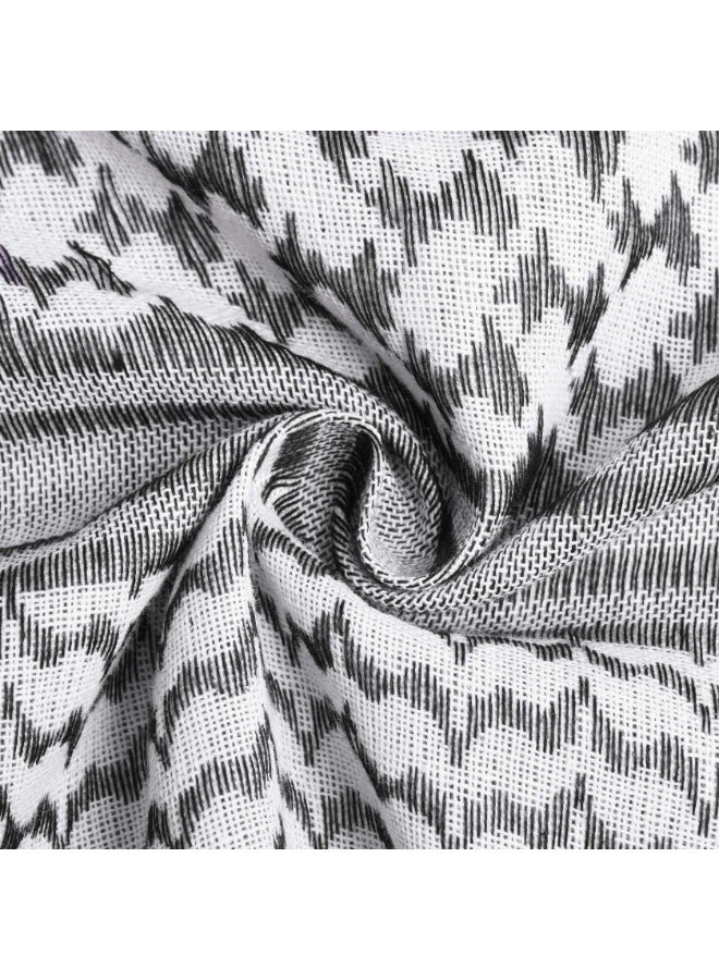 شماغ تكتيكي صحراوي 43 × 43 بوصة من القطن 100% وشاح للرأس والرقبة مع شرابات للرجال والنساء أسود وأبيض - Image 2