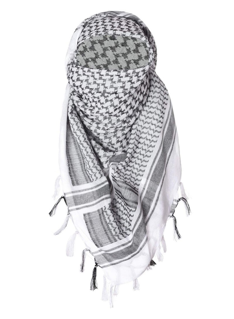 شماغ تكتيكي صحراوي 43 × 43 بوصة من القطن 100% وشاح للرأس والرقبة مع شرابات للرجال والنساء أسود وأبيض - Image 3