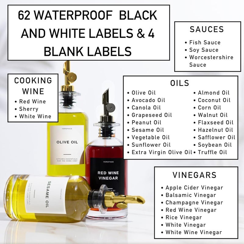Verspace Black & White Oil Vinegar Labels Sets - 66 PCS Waterproof, Tear Resistance Sticker Labels for Kitchen - Image 2