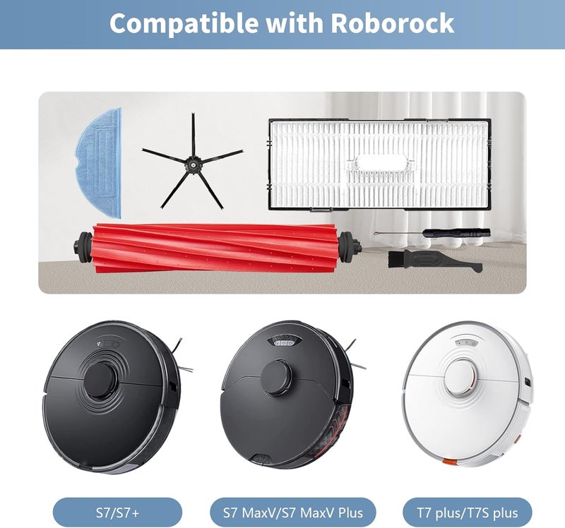 AKUSCON Accessories for Roborock S7，Replacement Parts for Roborock S7 S7 Plus S7 MaxV S7 MaxV Plus T7 T7S Robotics,21 Pack Kit inclue 1 set Roller Brush，5 filter，10 side brush，4 Mopping Cloth - Image 2