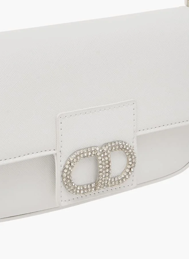 Flora Bella By Shoexpress Women's Embellished Crossbody Bag with Detachable Strap and Magnetic Button Closure