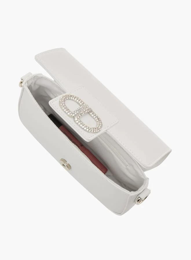 Flora Bella By Shoexpress Women's Embellished Crossbody Bag with Detachable Strap and Magnetic Button Closure