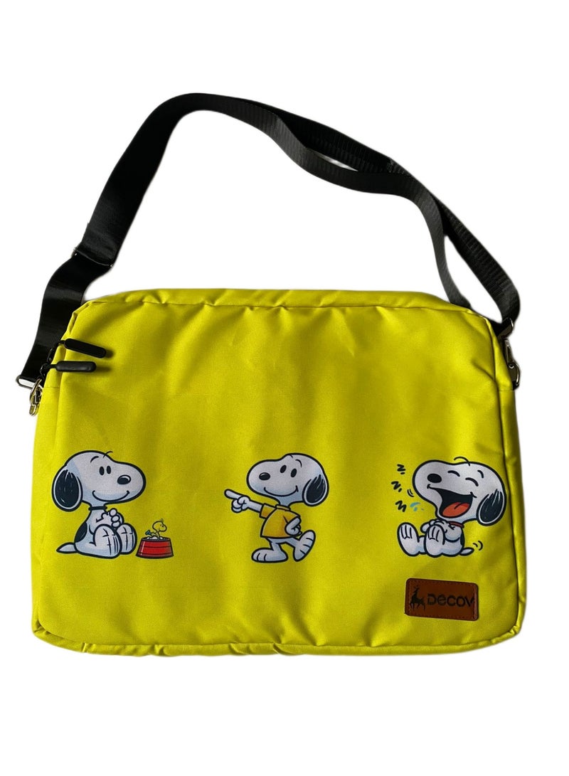 Yellow Snoopy Design Tablet Sleeve Case with Shoulder Strap, Protective Electronic Device Cover, Yellow